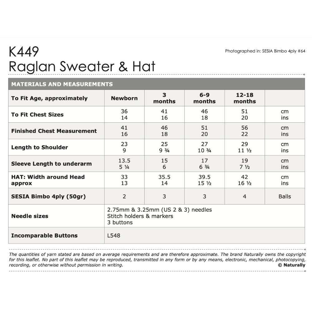 Raglan Sweater & Hat Knitting Pattern (K449)-Needlecraft Patterns-Wentworth Distributors-Printed Pattern – Posted-Wild & Woolly Yarns