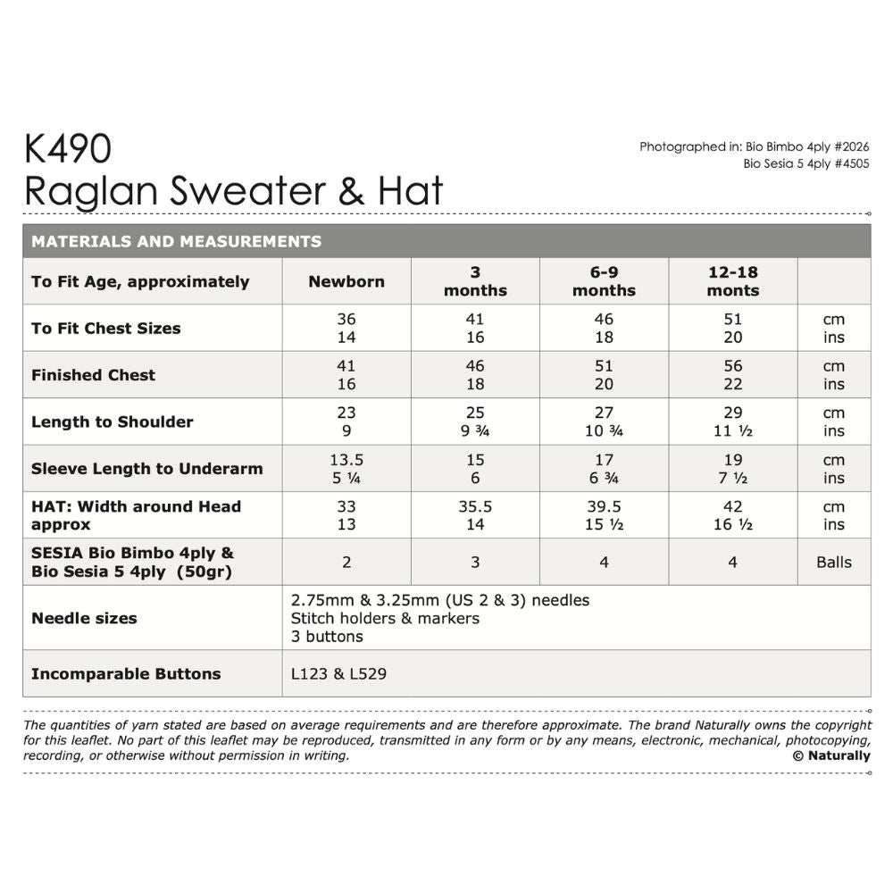 Raglan Sweater & Hat Knitting Pattern (K490)-Needlecraft Patterns-Wentworth Distributors-Printed Pattern – Posted-Wild & Woolly Yarns