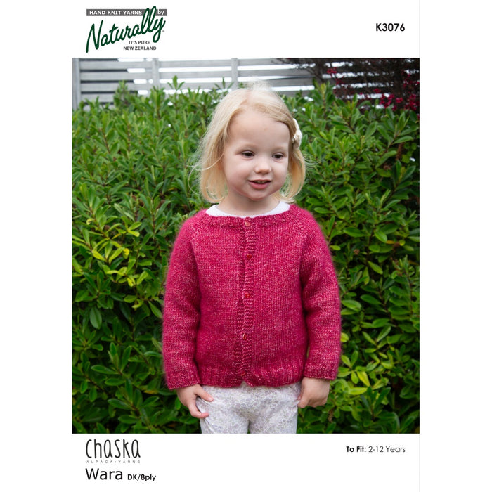 Raspberry Cardigan for Girls Knitting Pattern (K3076)-Needlecraft Patterns-Wentworth Distributors-Printed-Wild & Woolly Yarns