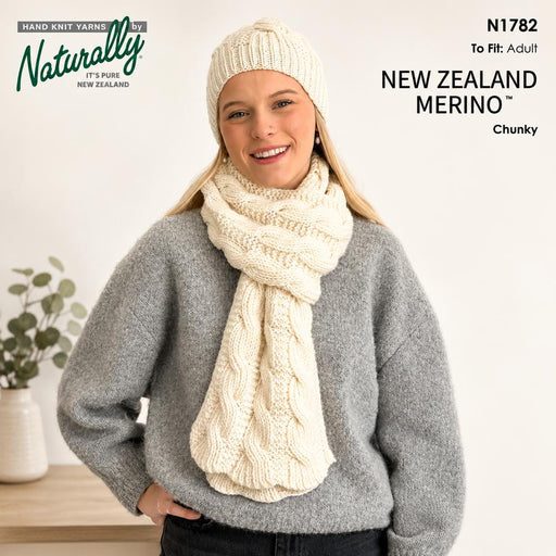 Reversible Cable Scarf & Cable Beanie Knitting Pattern (N1782)-Needlecraft Patterns-Wentworth Distributors-Printed-Wild & Woolly Yarns