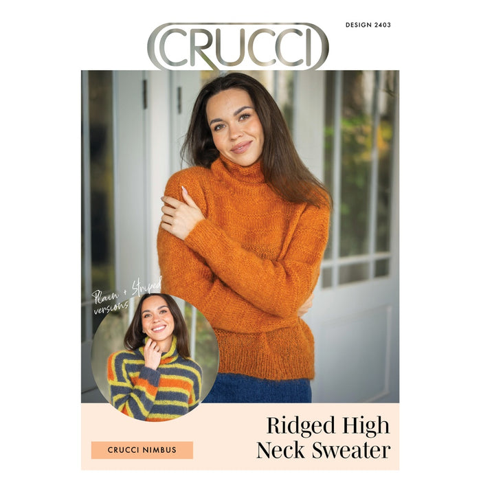 Ridged High Neck Sweater Knitting Pattern(CRU2403)-Needlecraft Patterns-Crucci-Printed-Wild & Woolly Yarns