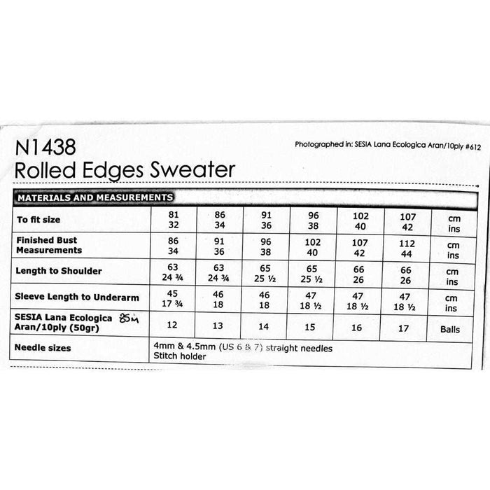 Rolled Edges Sweater Knitting Pattern (N1438)-Pattern-Wild and Woolly Yarns