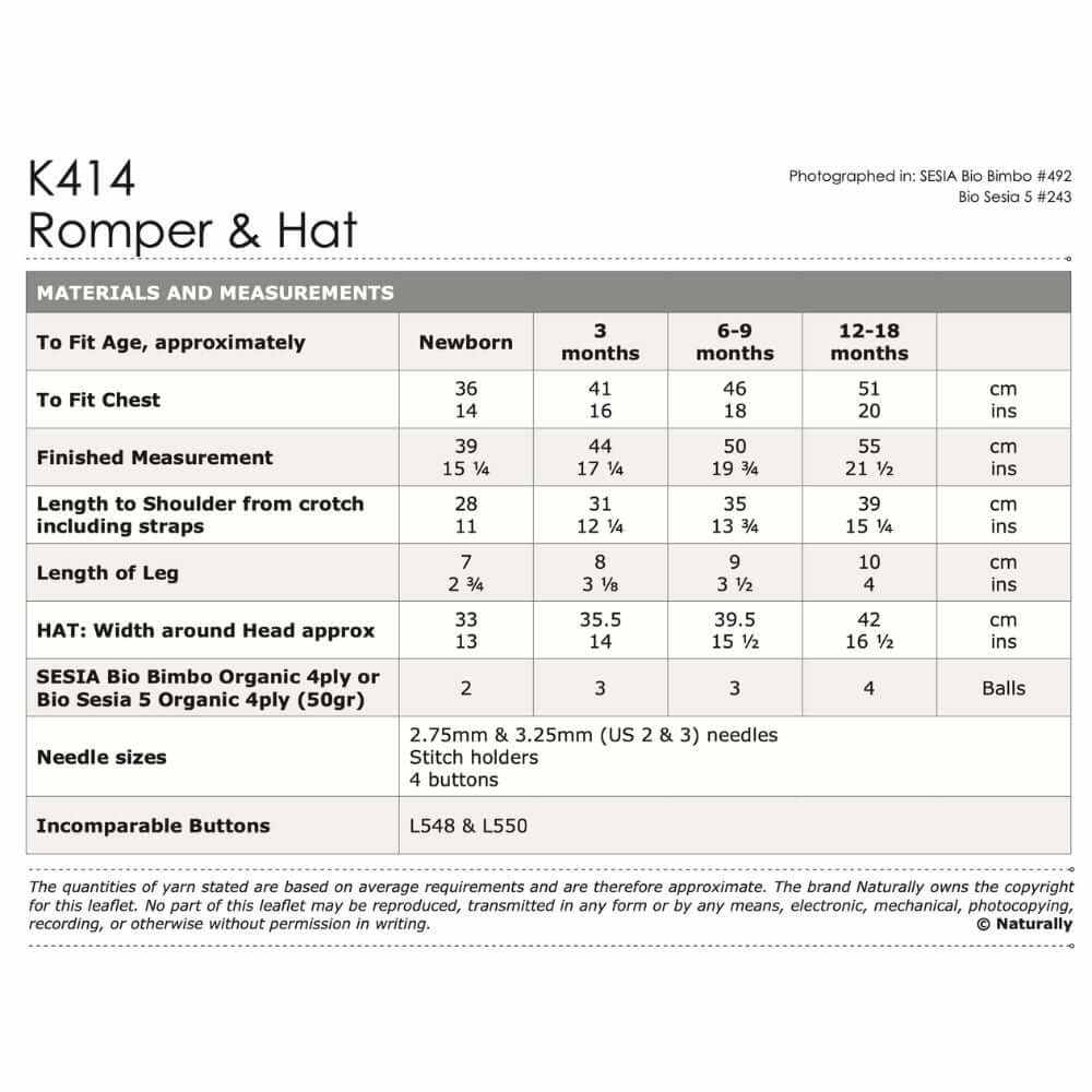 Romper and Hat Knitting Pattern (K414)-Needlecraft Patterns-Wentworth Distributors-Printed Pattern – Posted-Wild & Woolly Yarns