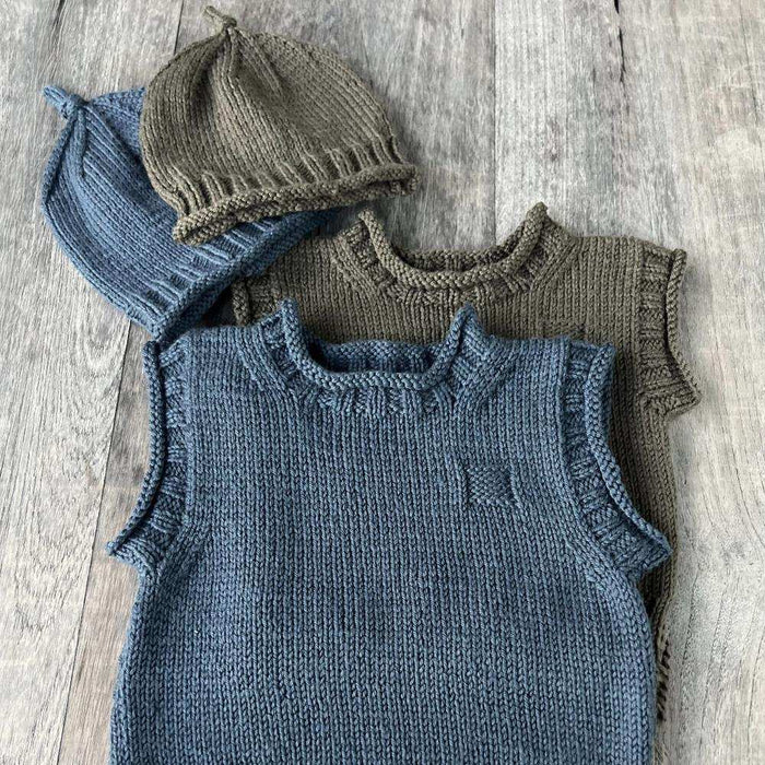 Rudy Rolled Edge Vest & Hat - 8ply-Needlecraft Patterns-Kiwi Stitch & Knit Co-Printed Pattern – Posted-Wild & Woolly Yarns