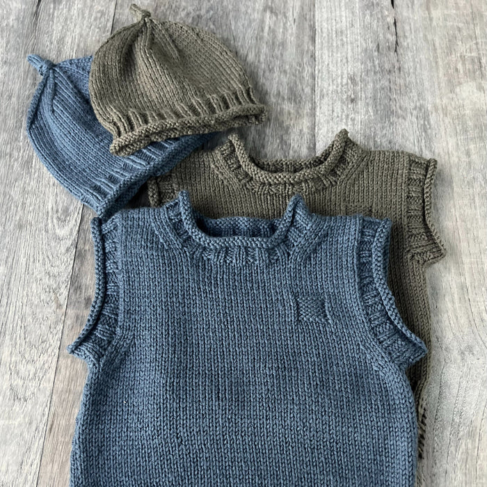 Rudy Rolled Edge Vest & Hat-Needlecraft Patterns-Kiwi Stitch & Knit Co-Printed-Wild & Woolly Yarns