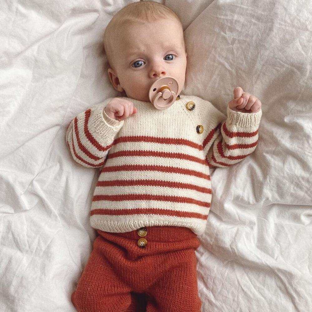 Seaside Set Knit Kit for PetiteKnit Pattern | Baby Sweater & Pants Set-Needlecraft Kits-Wild & Woolly Yarns-0-1mnths / 1-2mnths-Whipped Cream (1012) / Plastic Pink (4304)-Wild & Woolly Yarns