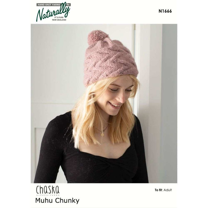 Sideways Cable Pom Pom Beanie Knitting Pattern (N1666)-Needlecraft Patterns-Wentworth Distributors-Printed Pattern – Posted-Wild & Woolly Yarns