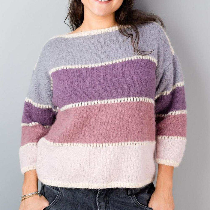 Stripe & Eyelet Sweater Knitting Pattern – AP3308-Needlecraft Patterns-Alpaca Yarns-Printed Pattern – Posted-Wild & Woolly Yarns