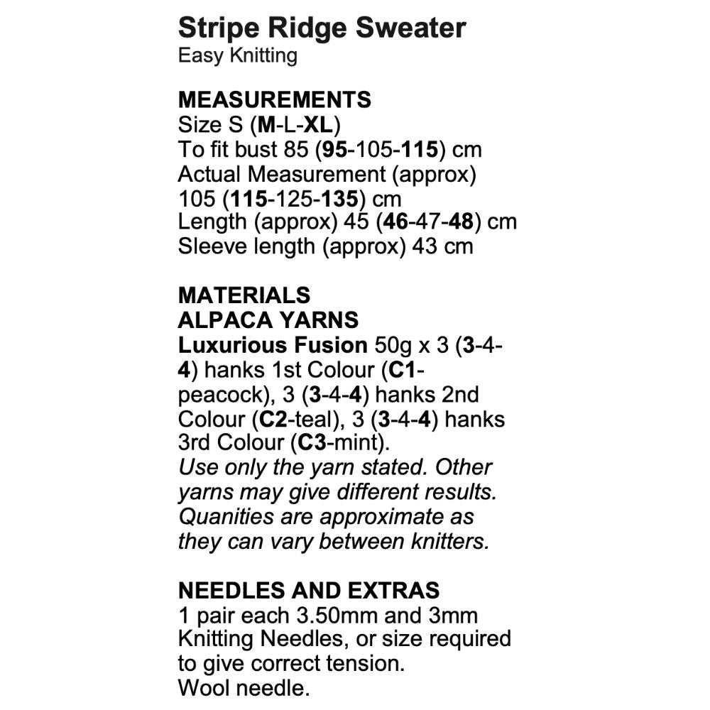 Stripe Ridge Sweater Knitting Pattern (AP2016)-Needlecraft Patterns-Alpaca Yarns-Printed Pattern – Posted-Wild & Woolly Yarns