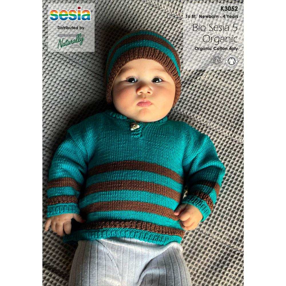 Striped Sweater & Hat Knitting Pattern (K3052)-Needlecraft Patterns-Wentworth Distributors-Printed Pattern – Posted-Wild & Woolly Yarns