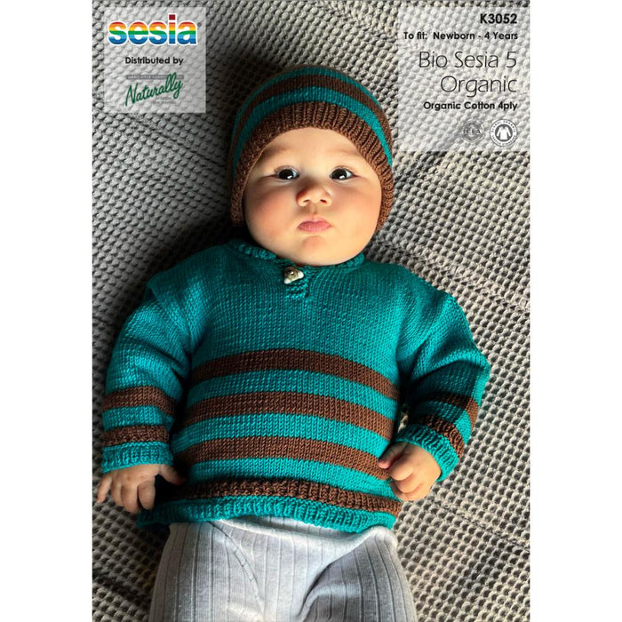 Striped Sweater & Hat Knitting Pattern (K3052)-Needlecraft Patterns-Wentworth Distributors-Printed-Wild & Woolly Yarns