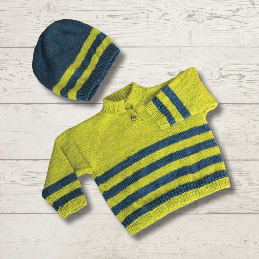 Striped Sweater & Hat Knitting Pattern (K440)-Needlecraft Patterns-Wentworth Distributors-Printed Pattern – Posted-Wild & Woolly Yarns