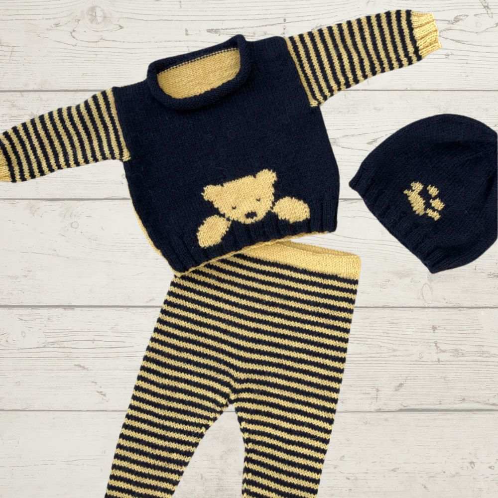 Striped Tights, Teddy Jumper & Beanie Knitting Pattern (K3016)-Needlecraft Patterns-Wentworth Distributors-Printed Pattern – Posted-Wild & Woolly Yarns
