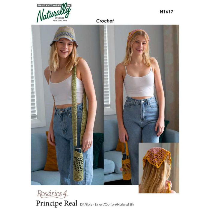 Stripey Beach Hat, Kerchief & Water Bottle Carrier (N1617)-Needlecraft Patterns-Wentworth Distributors-Printed Pattern – Posted-Wild & Woolly Yarns
