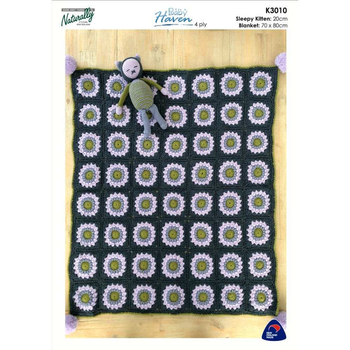 Sunburst Blanket with Sleepy Kitten Knitting Pattern (K3010)-Needlecraft Patterns-Wentworth Distributors-Printed Pattern – Posted-Wild & Woolly Yarns