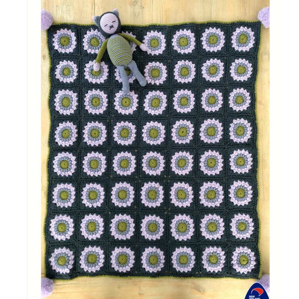 Sunburst Blanket with Sleepy Kitten Knitting Pattern (K3010)-Needlecraft Patterns-Wentworth Distributors-Printed Pattern – Posted-Wild & Woolly Yarns