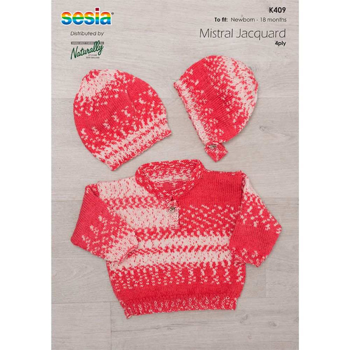 Sweater, Hat & Bonnet Knitting Pattern (K409)-Needlecraft Patterns-Wentworth Distributors-Printed Pattern – Posted-Wild & Woolly Yarns