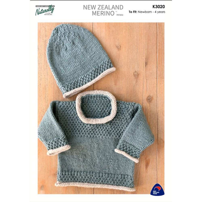 Sweater & Hat with Contrast Edges Knitting Pattern (K3020)-Needlecraft Patterns-Wentworth Distributors-Printed-Wild & Woolly Yarns
