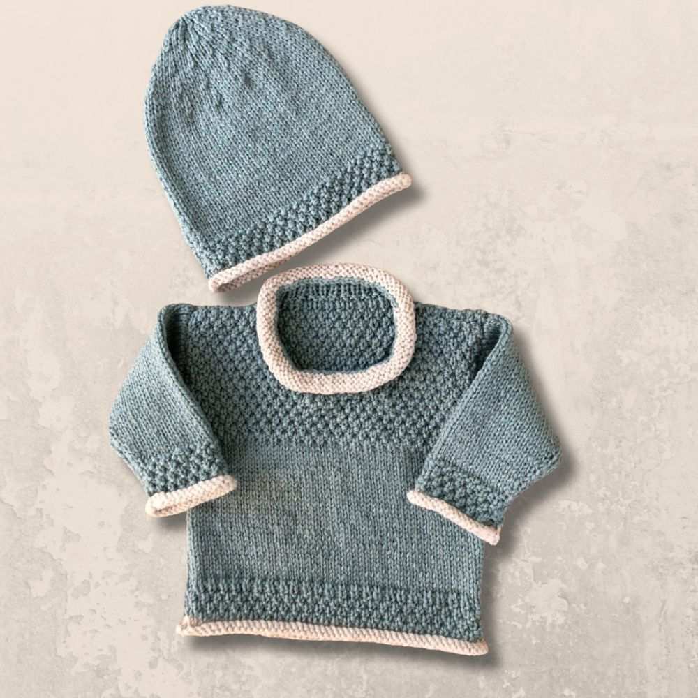 Sweater & Hat with Contrast Edges Knitting Pattern (K3020)