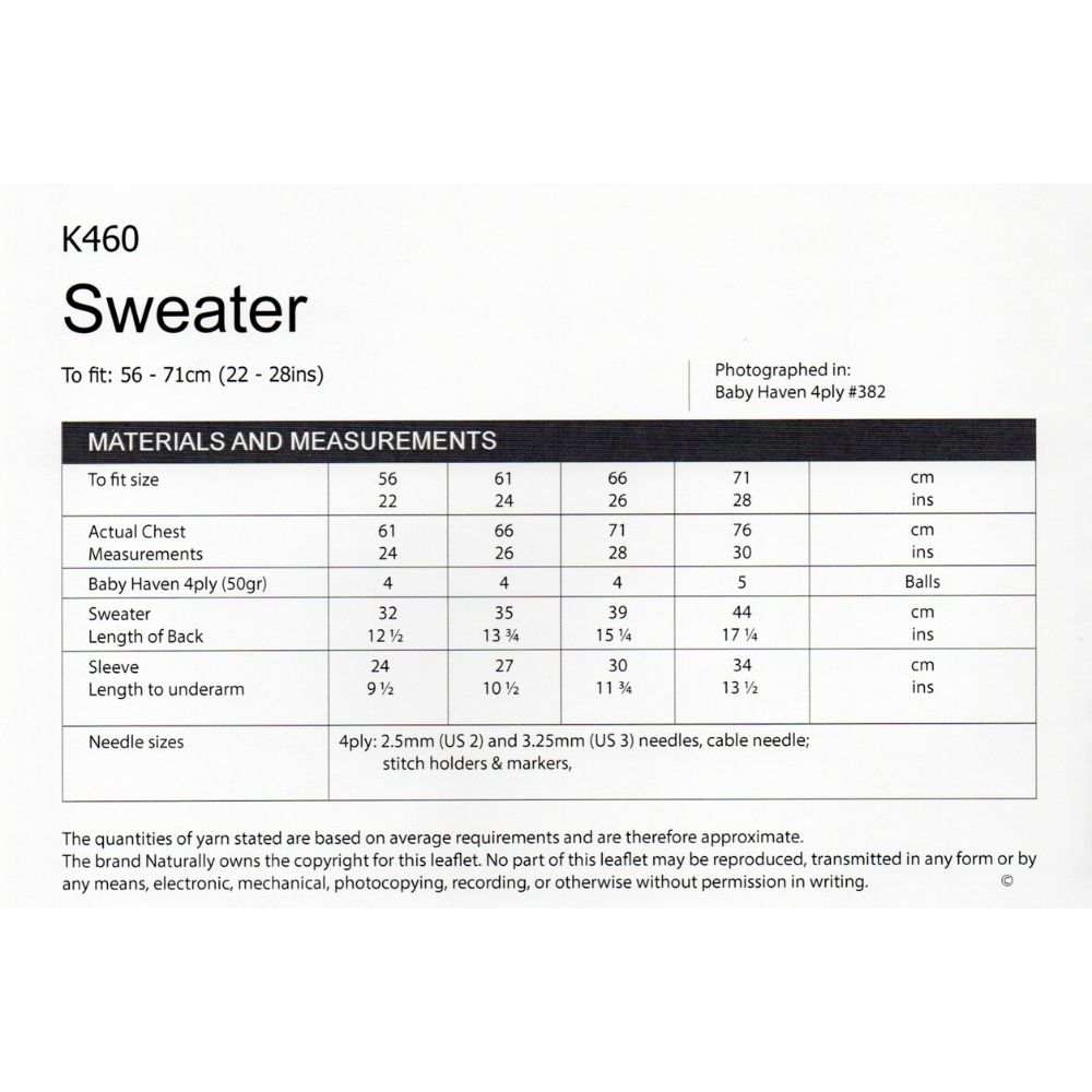 Sweater Knitting Pattern (K460)-Needlecraft Patterns-Wentworth Distributors-Printed Pattern – Posted-Wild & Woolly Yarns