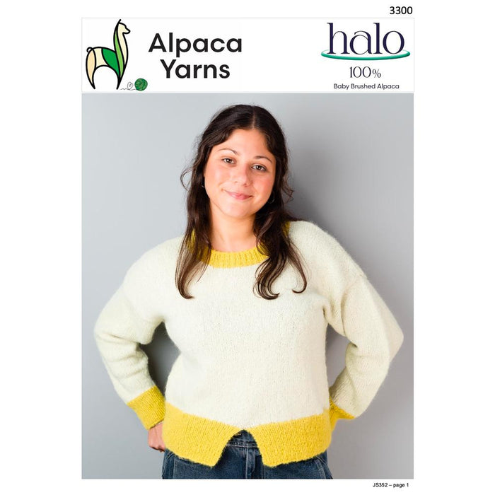 Sweater with Contrast Bands Knitting Pattern (AP3300)-Needlecraft Patterns-Alpaca Yarns-Printed-Wild & Woolly Yarns