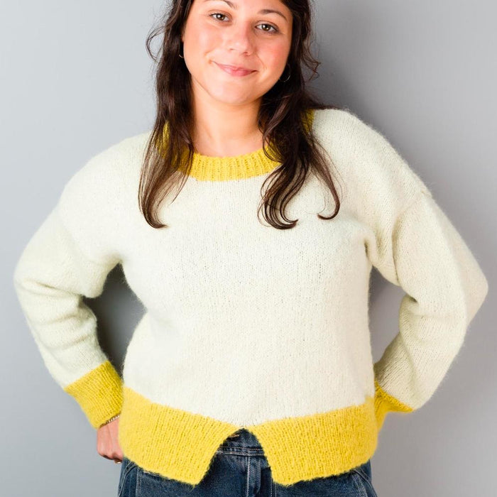 Sweater with Contrast Bands Knitting Pattern (AP3300)-Needlecraft Patterns-Alpaca Yarns-Printed-Wild & Woolly Yarns