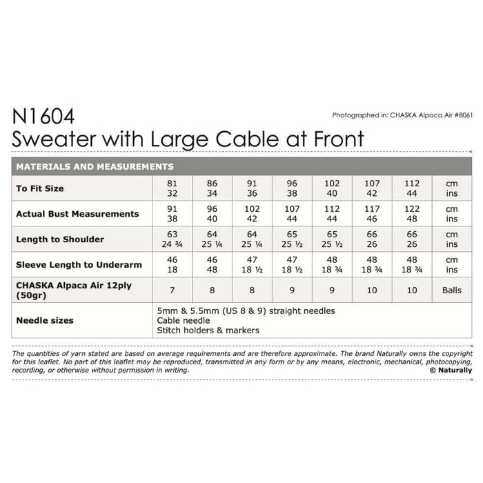 Sweater with Large Cable Knitting Pattern (N1604)-Pattern-Wild and Woolly Yarns
