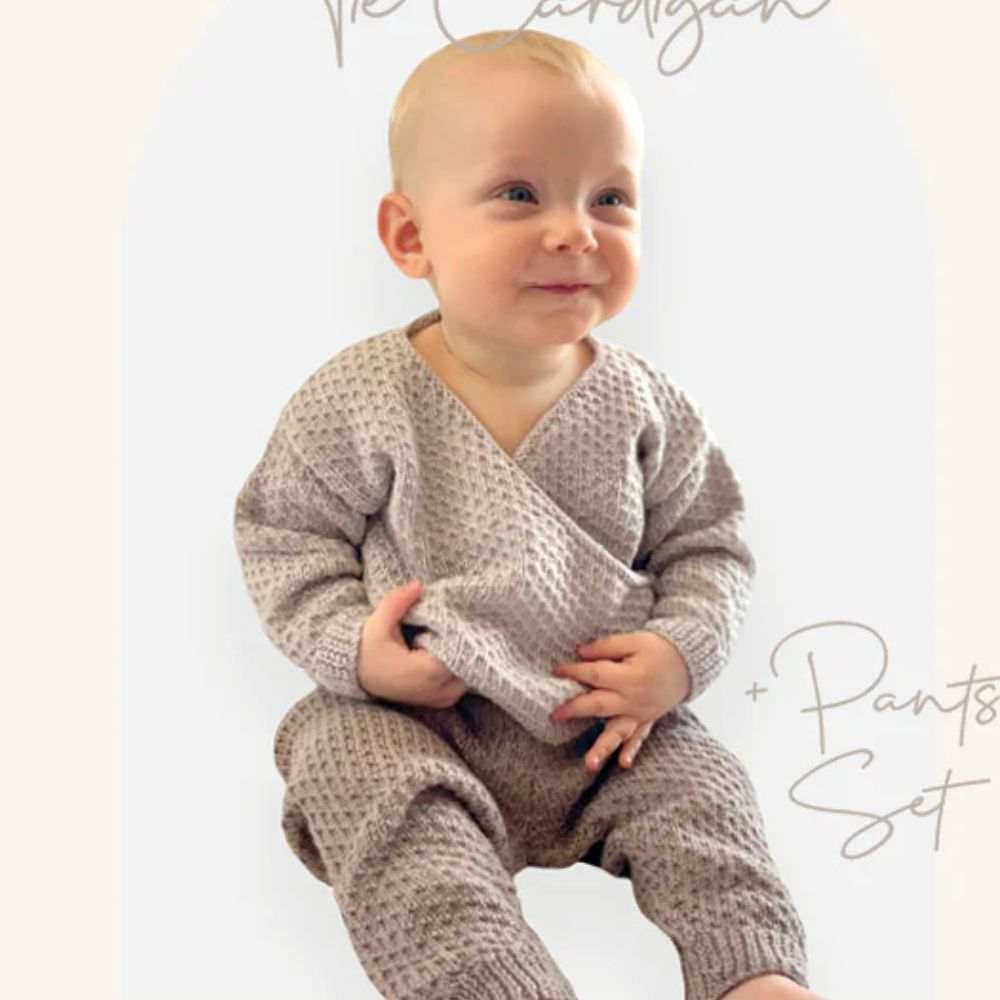Tie Cardigan & Pants Set Knitting Pattern (CRU2318)-Needlecraft Patterns-Crucci-Printed Pattern – Posted-Wild & Woolly Yarns