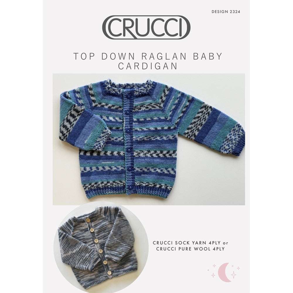 Top Down Baby Cardigan Knitting Pattern (CRU2324)-Needlecraft Patterns-Crucci-Printed Pattern – Posted-Wild & Woolly Yarns