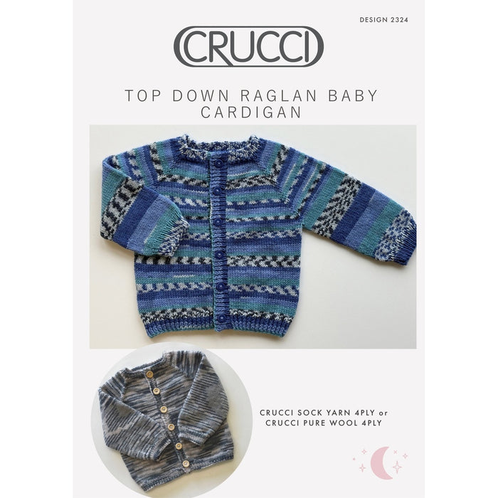 Top Down Baby Cardigan Knitting Pattern (CRU2324)-Needlecraft Patterns-Crucci-Printed-Wild & Woolly Yarns