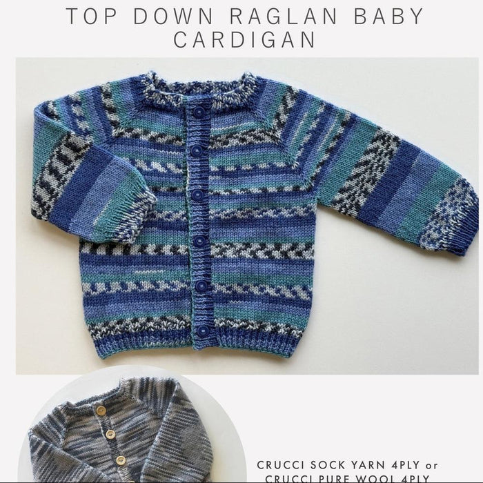 Top Down Baby Cardigan Knitting Pattern (CRU2324)-Needlecraft Patterns-Crucci-Printed-Wild & Woolly Yarns