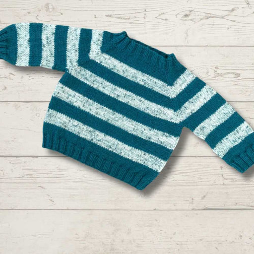 Top Down Simple Jumper with Stripes (K3018)-Needlecraft Patterns-Wentworth Distributors-Printed Pattern – Posted-Wild & Woolly Yarns