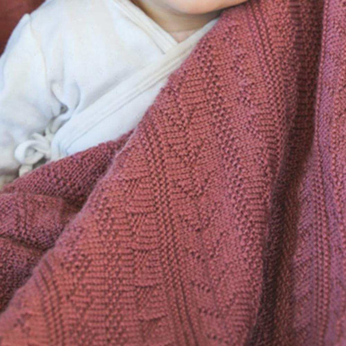 Baby Trailway Blanket knitting kit featuring Crucci Baby Love 4ply 100% Australian Merino wool yarn and textured railway-inspired pattern
