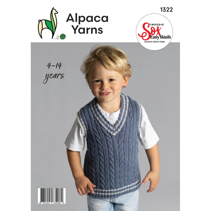 Tweedie Sox Cable Vest Knitting Pattern (AP1322)-Needlecraft Patterns-Alpaca Yarns-Printed-Wild & Woolly Yarns