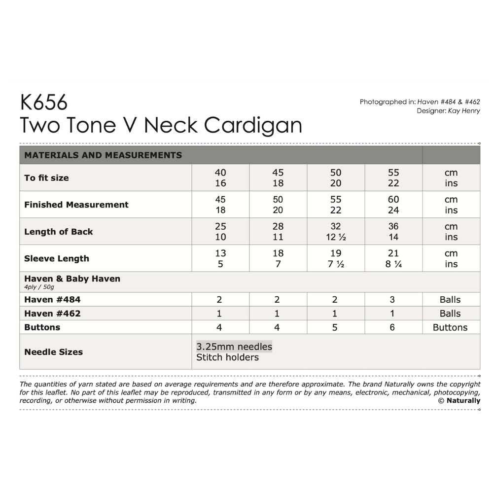 Two Tone V Neck Cardigan Knitting Pattern (K656)-Needlecraft Patterns-Wentworth Distributors-Printed Pattern – Posted-Wild & Woolly Yarns