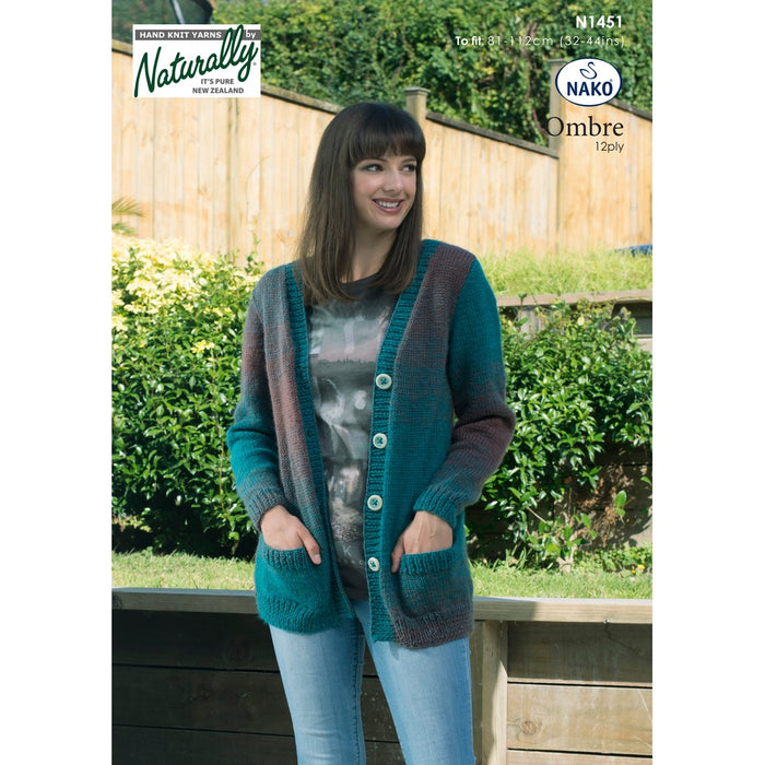 V-Neck Jacket with Pockets Knitting Pattern (N1451)-Needlecraft Patterns-Wentworth Distributors-Printed-Wild & Woolly Yarns