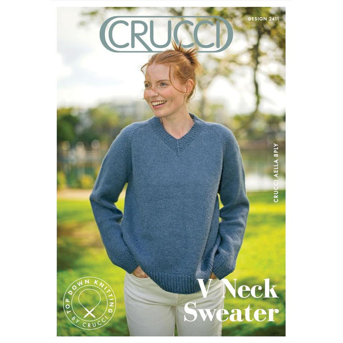 V Neck Neck Top Down Sweater (CRU2411)-Needlecraft Patterns-Crucci-Printed-Wild & Woolly Yarns
