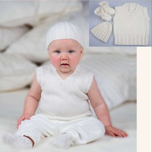V-Neck Rib Vest, Hat & Bootees Knitting Pattern (CRU102)-Needlecraft Patterns-Crucci-Printed Pattern – Posted-Wild & Woolly Yarns