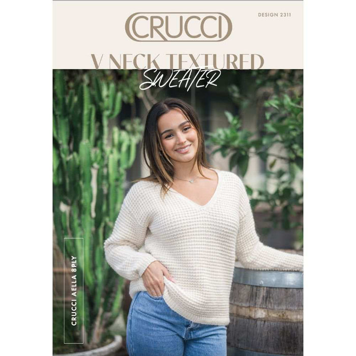 V Neck Textured Sweater Knitting Pattern (CRU2311)-Needlecraft Patterns-Crucci-Printed-Wild & Woolly Yarns