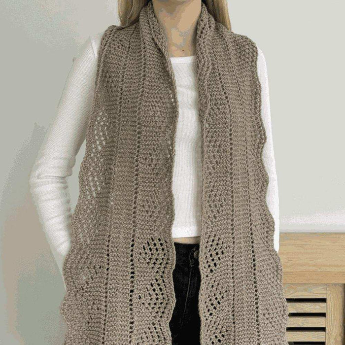 Vertical Lace Scarf Knit Kit-Needlecraft Kits-Wild & Woolly Yarns-Stony (3200)-One Size-Wild & Woolly Yarns