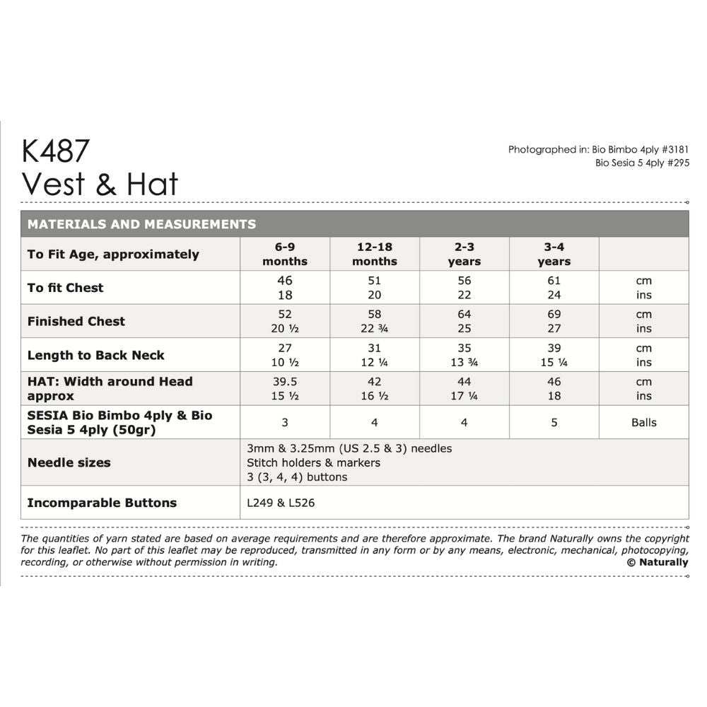 Vest & Hat Knitting Pattern (K487)-Needlecraft Patterns-Wentworth Distributors-Printed Pattern – Posted-Wild & Woolly Yarns