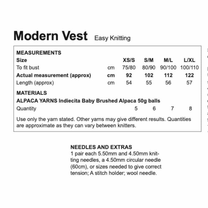 Alpaca Yarns Modern Vest Knitting Pattern (AP1146)-Pattern-Wild and Woolly Yarns