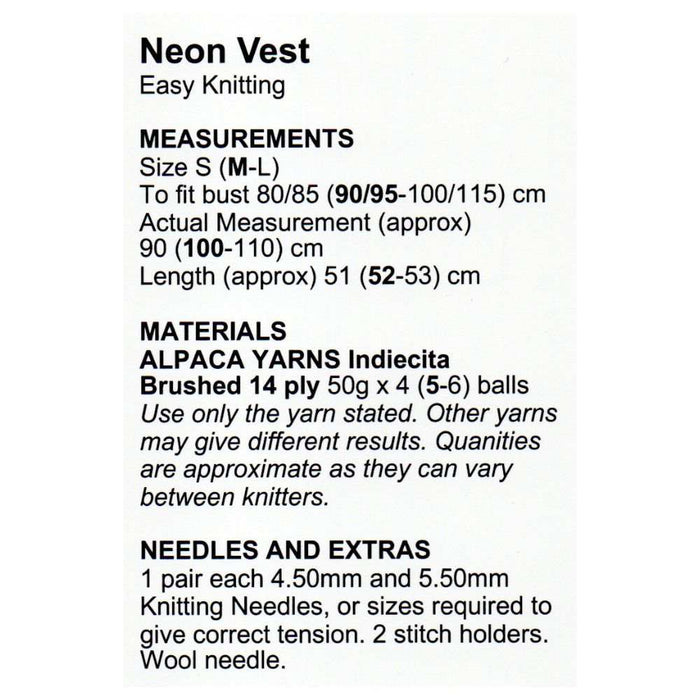 Alpaca Yarns Neon Vest (AP1147)-Pattern-Wild and Woolly Yarns