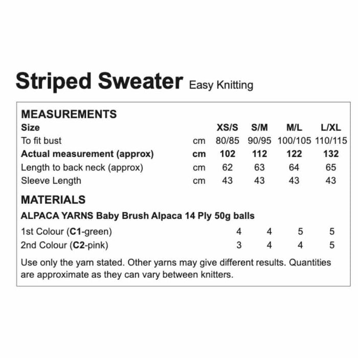 Alpaca Yarns Striped Sweater Knitting Pattern (AP1144)-Pattern-Wild and Woolly Yarns
