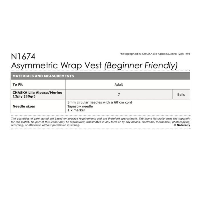 Asymmetric Wrap Vest Knitting Pattern (N1674)-Pattern-Wild and Woolly Yarns