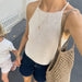 Audrey Top Knitting Pattern by PetiteKnit, sleeveless summer top with i-cord straps.