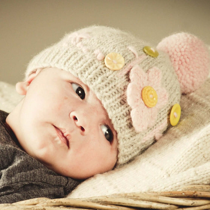Baby Daisy Hat Knitting Pattern - 8Ply (BC50)-Pattern-Wild and Woolly Yarns