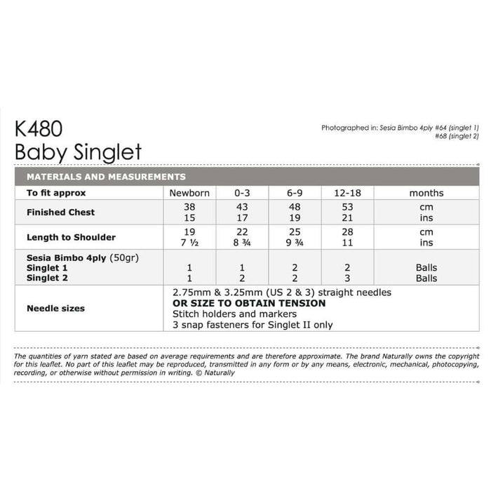Baby Singlet Knitting Pattern (K480)-Pattern-Wild and Woolly Yarns