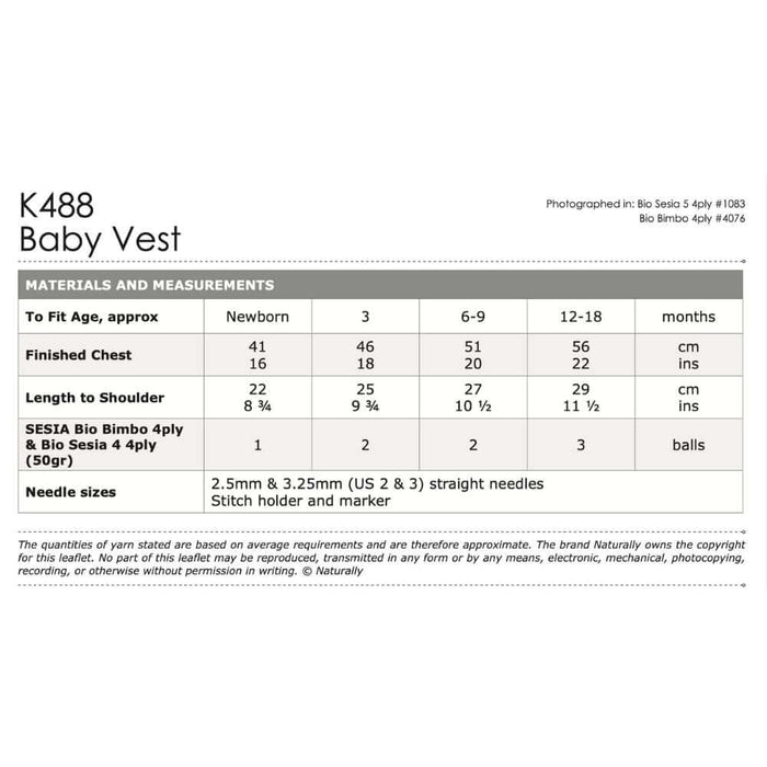 Baby Vest Knitting Pattern (K488)-Pattern-Wild and Woolly Yarns