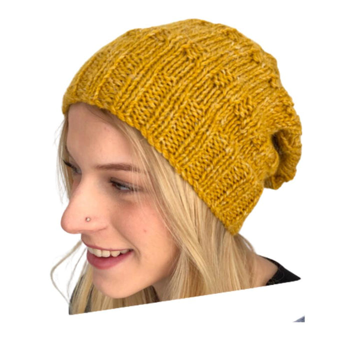 Beanie & slouch hat knitting pattern in Moro 12ply yarn.
